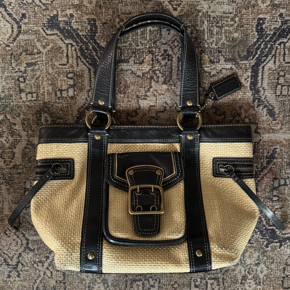 COACH Vintage 90s/Y2K Legacy Straw Black Tote Bag Handbag Purse